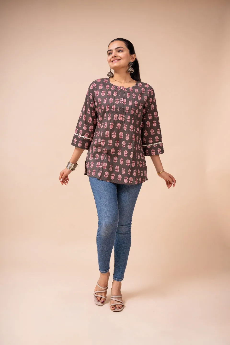 Ekisha's women multicolor floral designer printed cotton tunic top short kurti