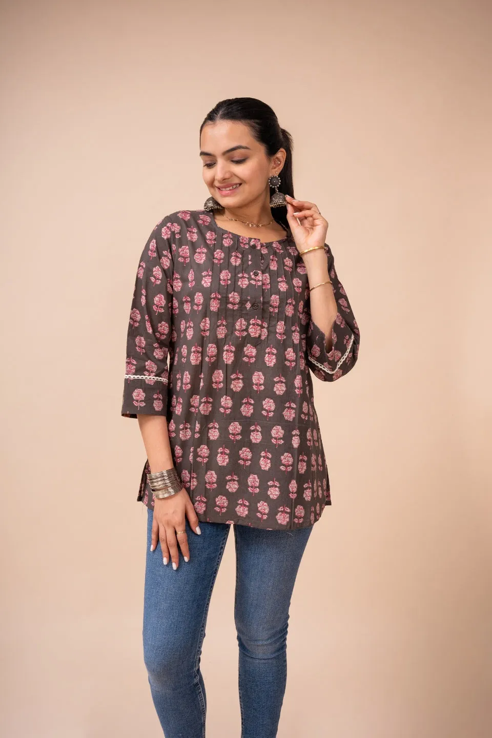 Ekisha's women multicolor floral designer printed cotton tunic top short kurti