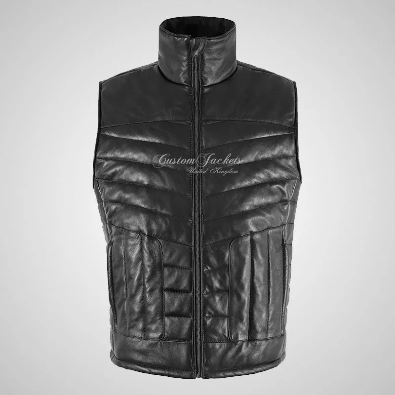 EQUATE Mens Puffer Padded Leather Gilet Sleeveless Jacket