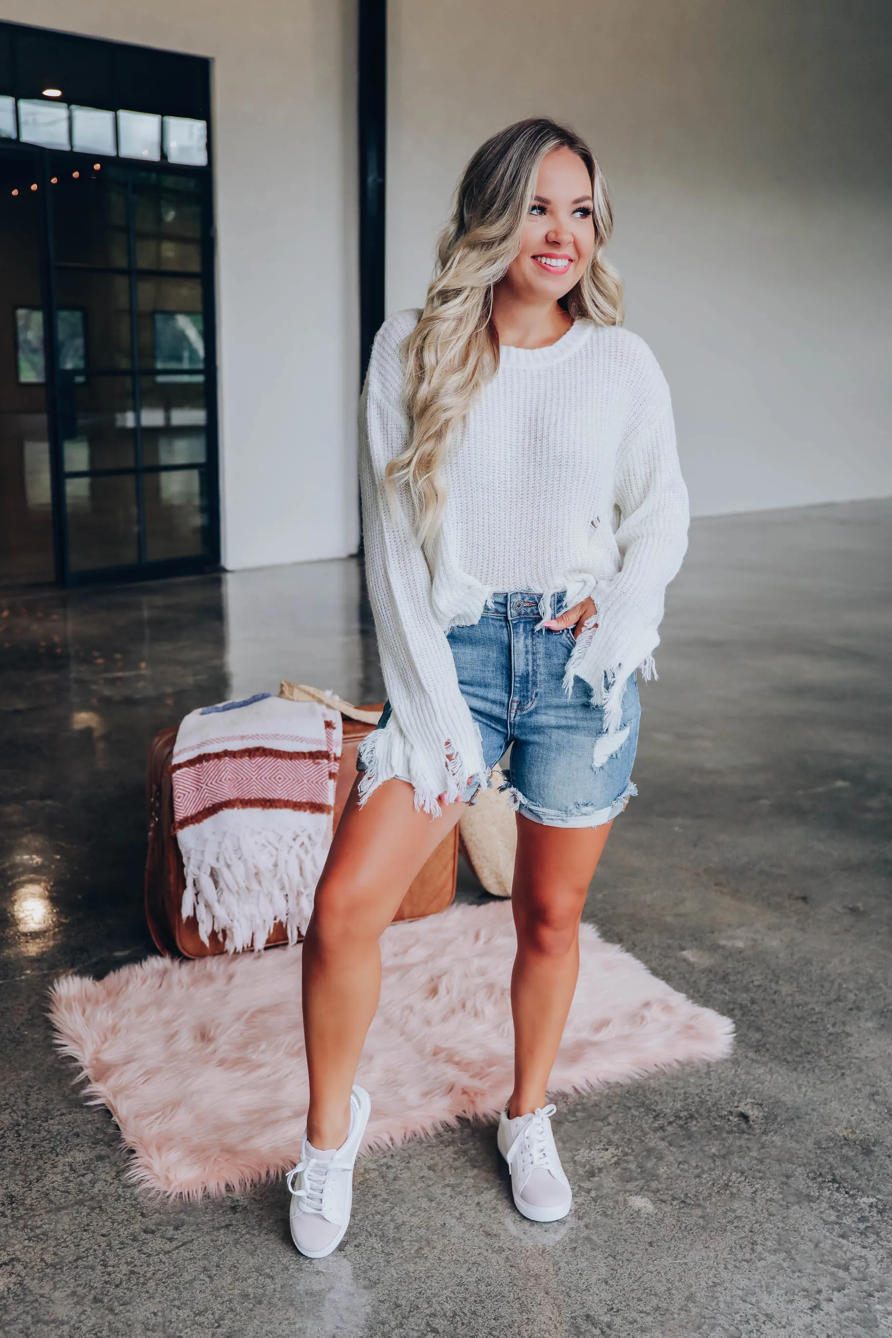 Evie Distressed Sweater - Ivory