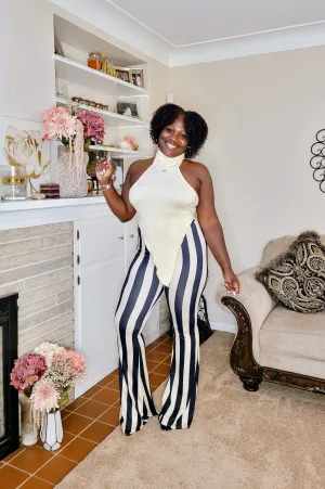 Exclusive| Halter Top   Pant Set {Pinstriped)