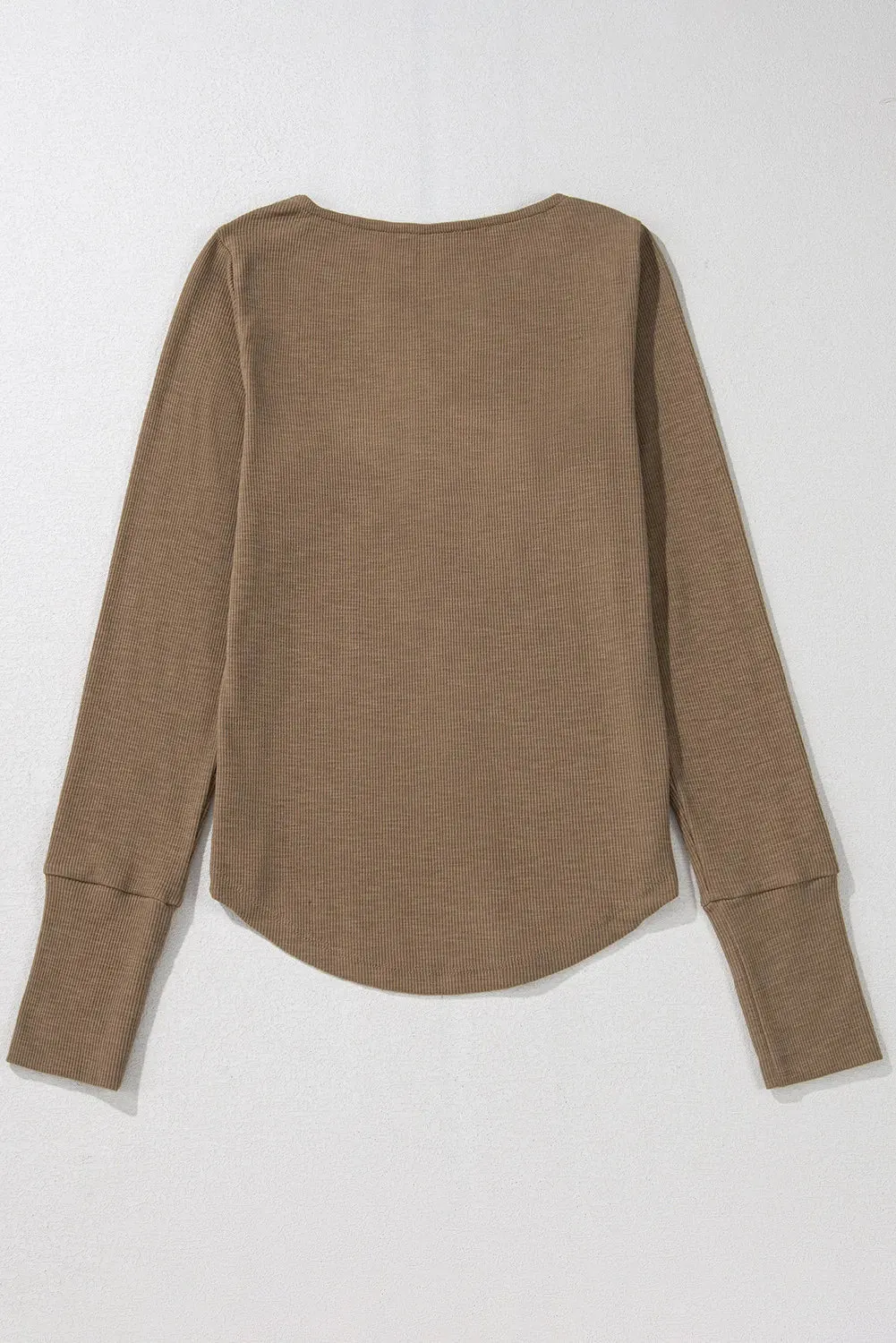 Eyelet Beige V-Neck Long Sleeve Top