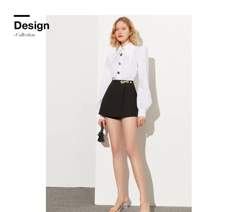 Fall Autumn vintage balloon sleeves cotton embellished white shirt - Sainew