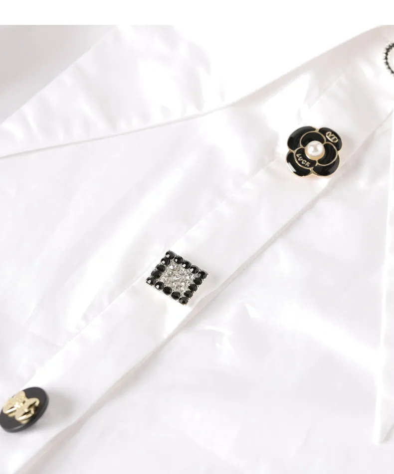 Fall Autumn vintage balloon sleeves cotton embellished white shirt - Sainew