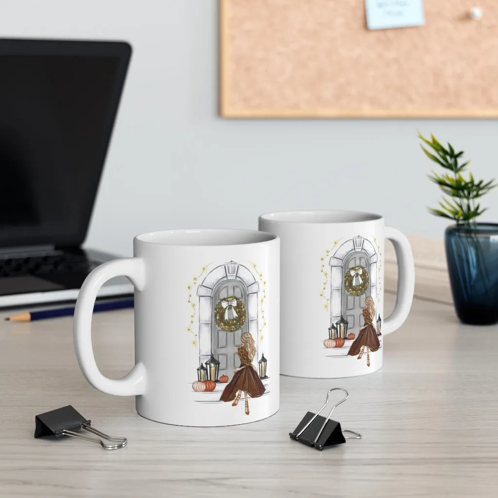 Fall beauty ceramic Mug 11oz. Fashion illustration coffee mug.