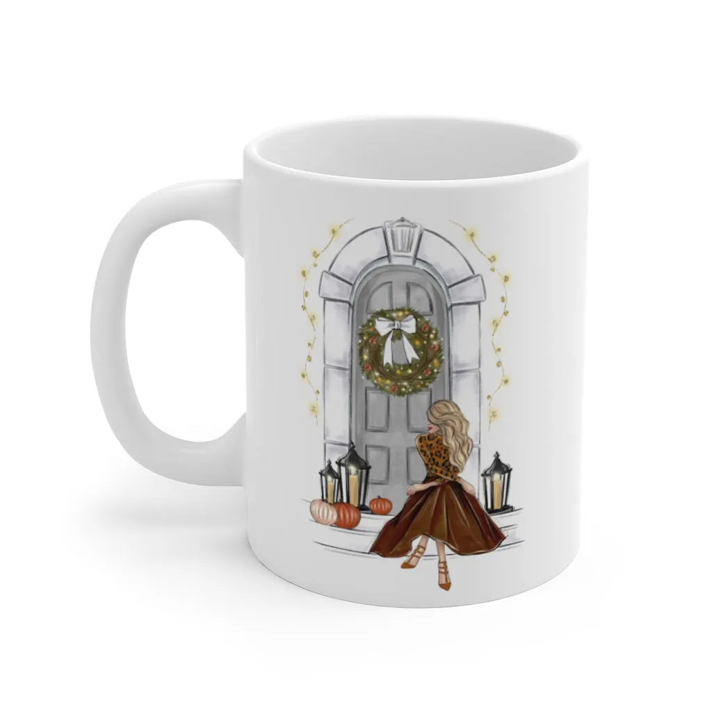 Fall beauty ceramic Mug 11oz. Fashion illustration coffee mug.