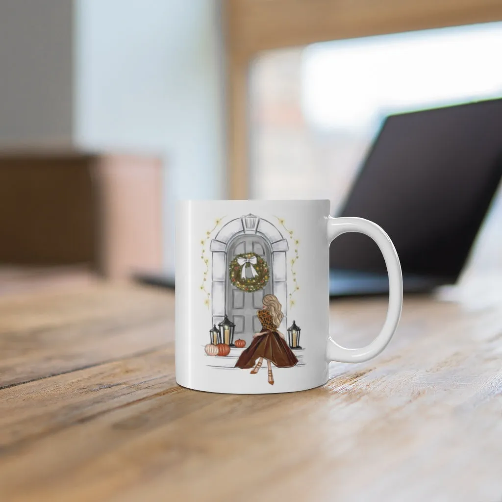 Fall beauty ceramic Mug 11oz. Fashion illustration coffee mug.