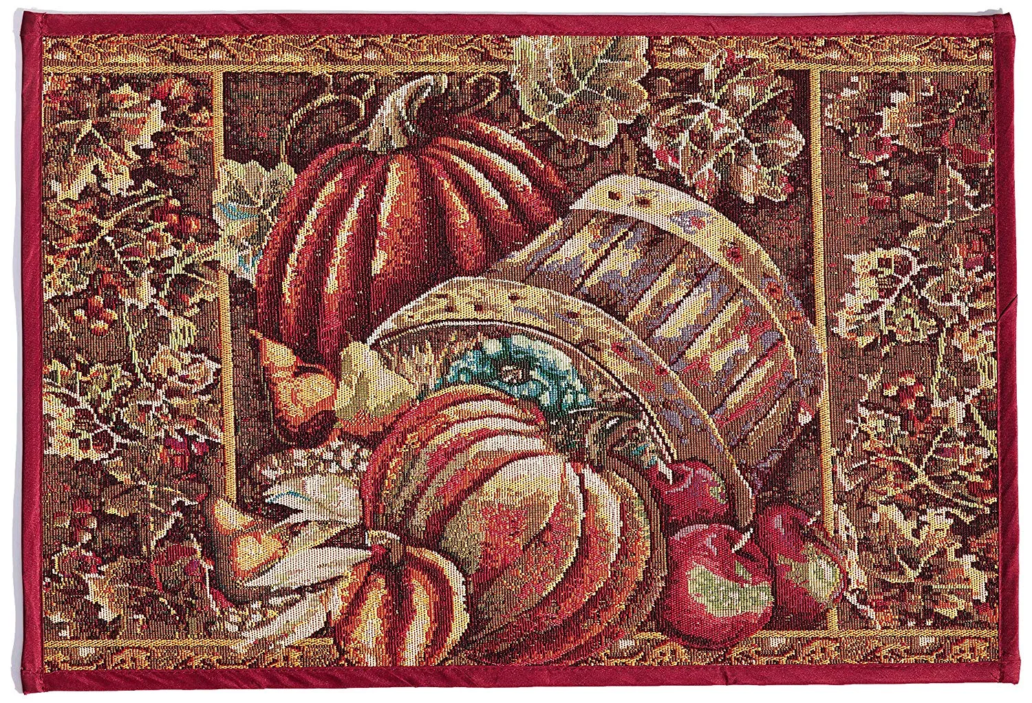 Fall Harvest Thanksgiving Autumn Leaves Sunflowers Fruits Pumpkins Tapestry Pattern Decorative Area Rug, Doormat