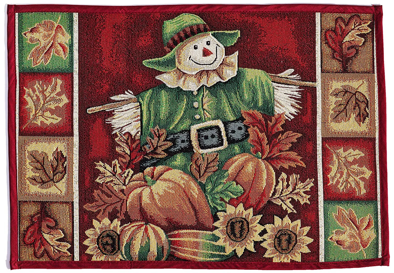 Fall Harvest Thanksgiving Autumn Leaves Sunflowers Fruits Pumpkins Tapestry Pattern Decorative Area Rug, Doormat