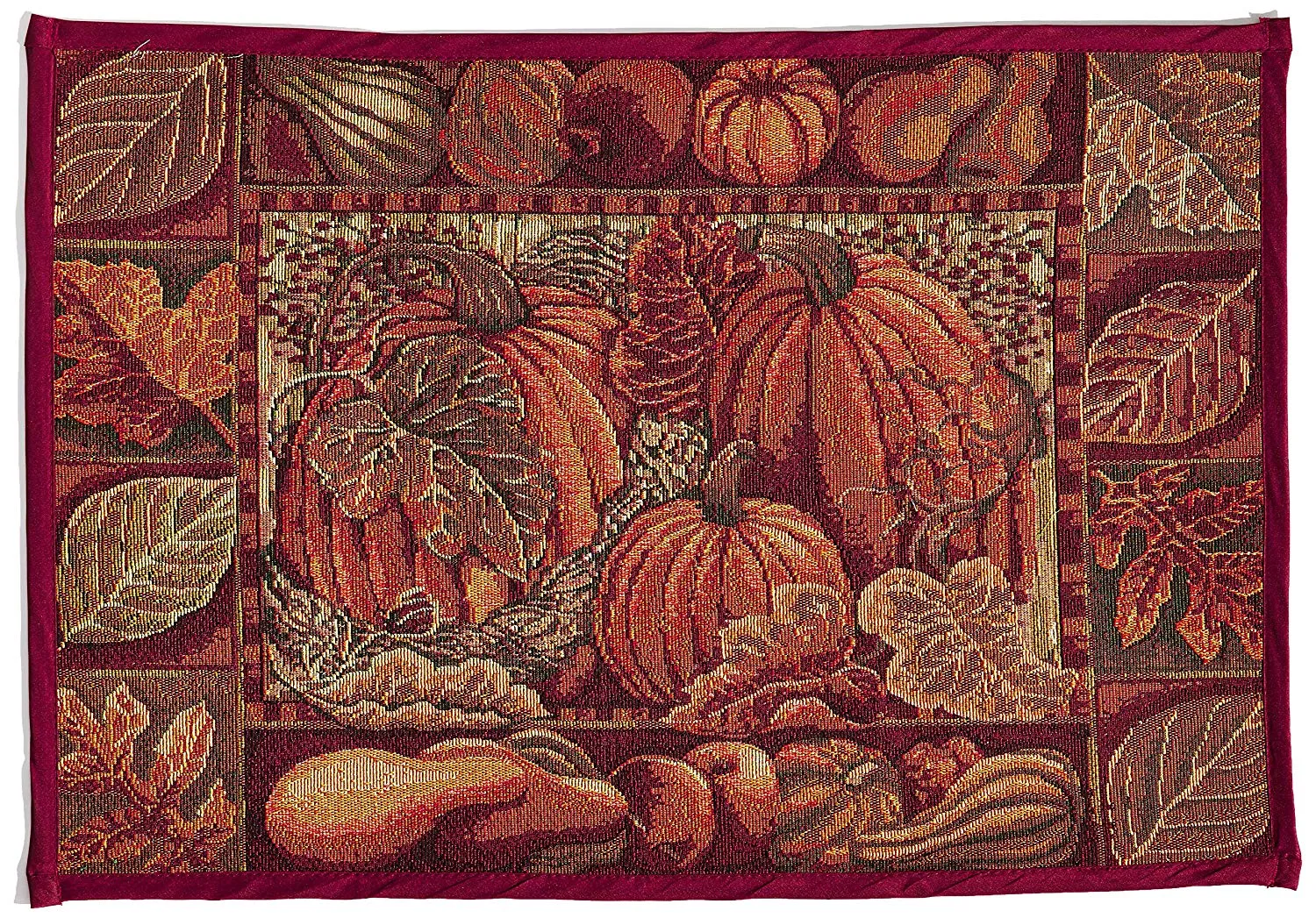 Fall Harvest Thanksgiving Autumn Leaves Sunflowers Fruits Pumpkins Tapestry Pattern Decorative Area Rug, Doormat