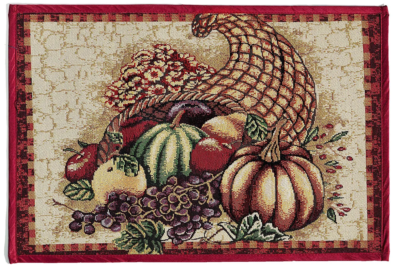 Fall Harvest Thanksgiving Autumn Leaves Sunflowers Fruits Pumpkins Tapestry Pattern Decorative Area Rug, Doormat