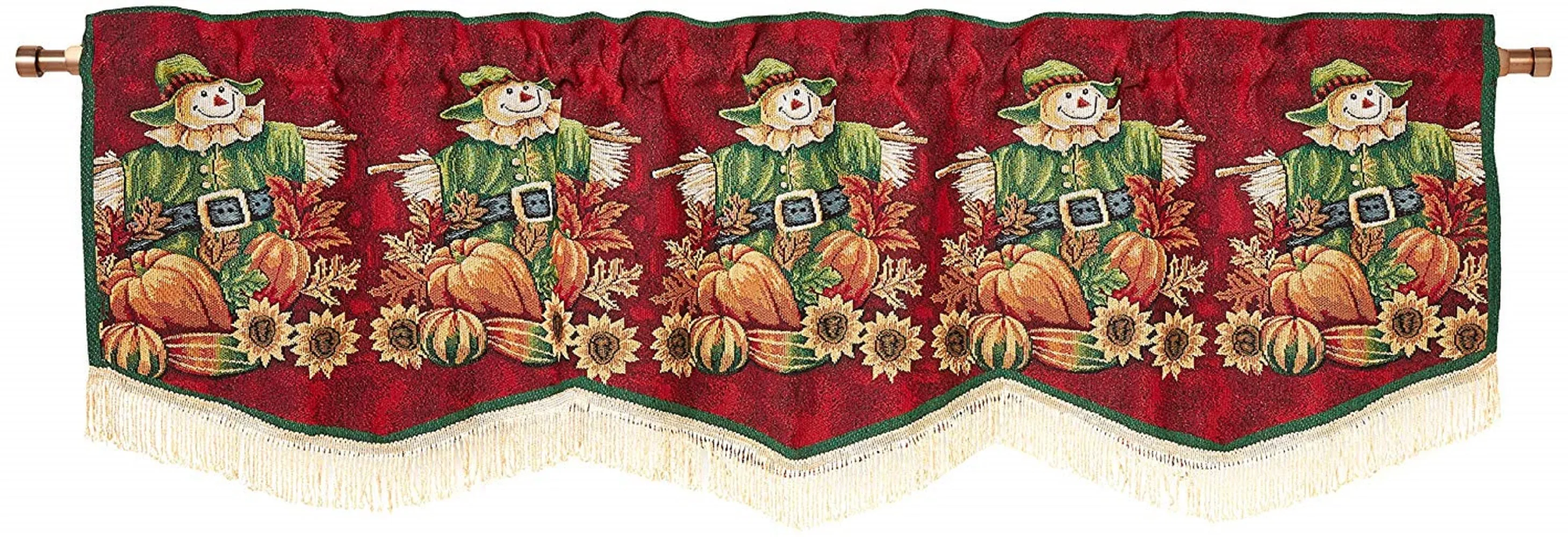 Fall Harvest Thanksgiving Autumn Leaves Sunflowers Fruits Pumpkins Tapestry Pattern Decorative Window Treatment Rod Pocket Curtain Straight Valance