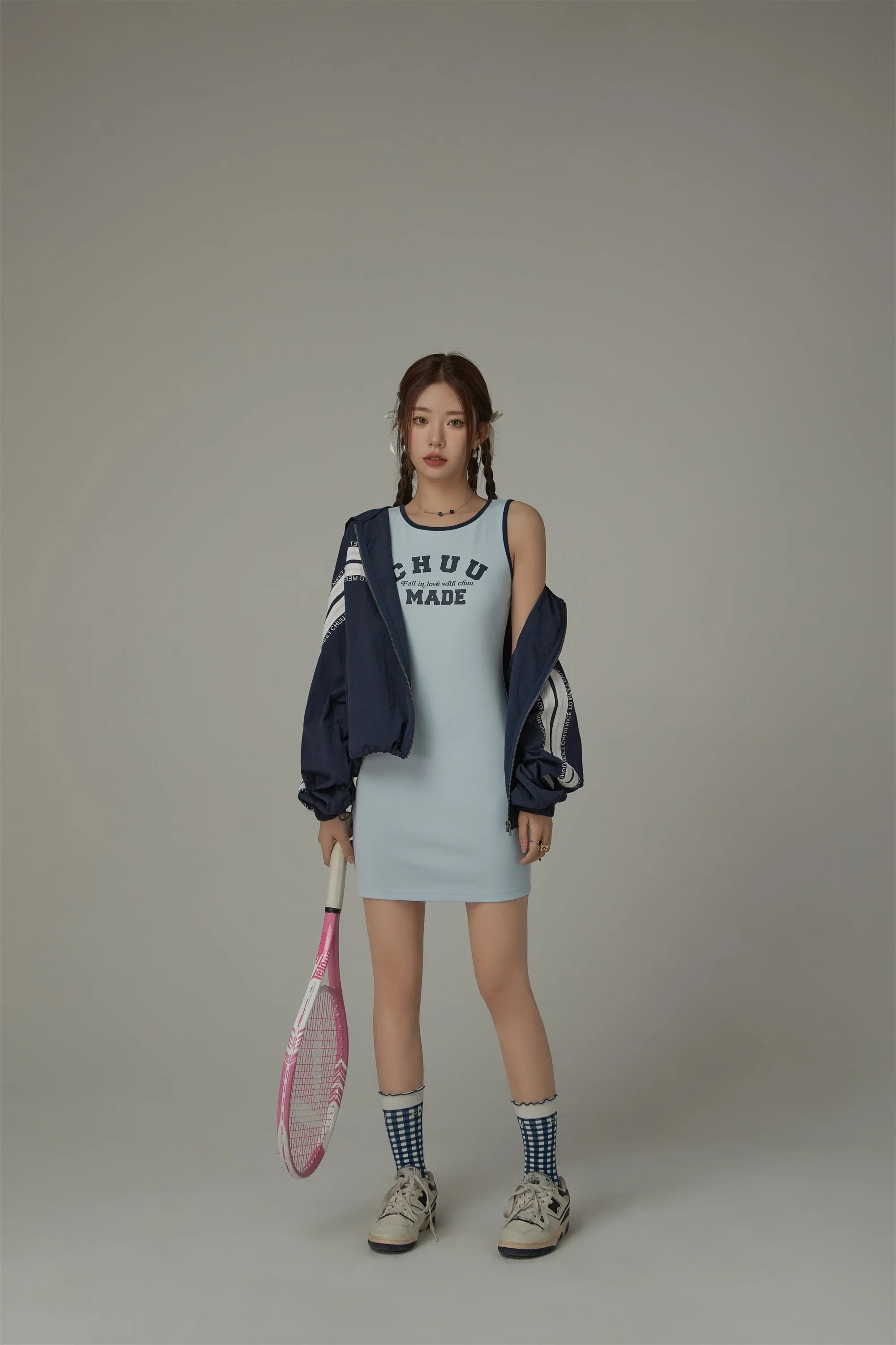 Fall In Love With Chuu Color Lined Sleeveless Mini T-Shirt Dress