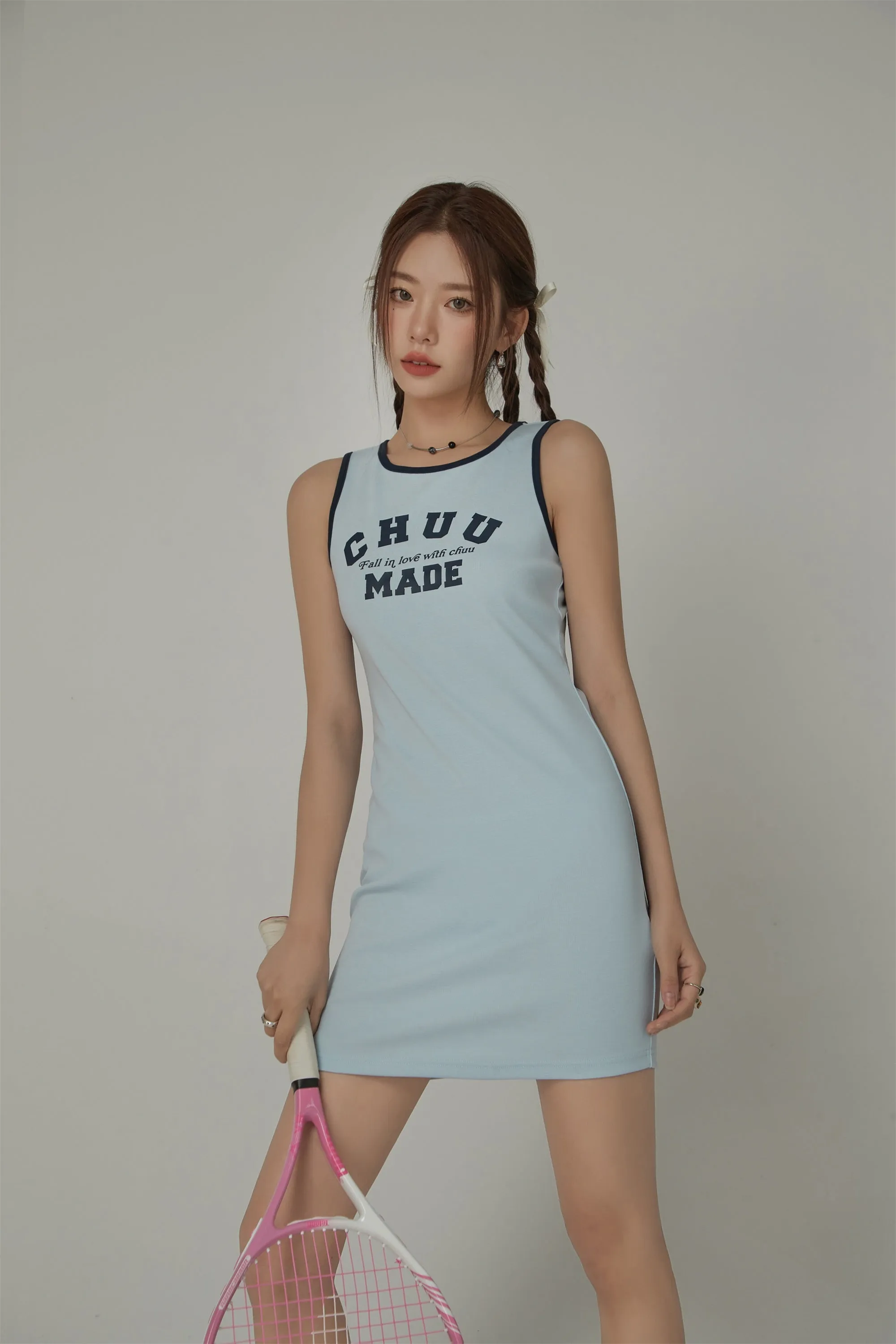 Fall In Love With Chuu Color Lined Sleeveless Mini T-Shirt Dress