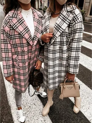 Fall'21 Plaid Fashion Coat- Plaid, Khaki, White