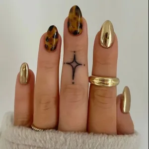 【FALLNAIL】Autumn Leopard Print Gold Handcrafted Press-On Nails