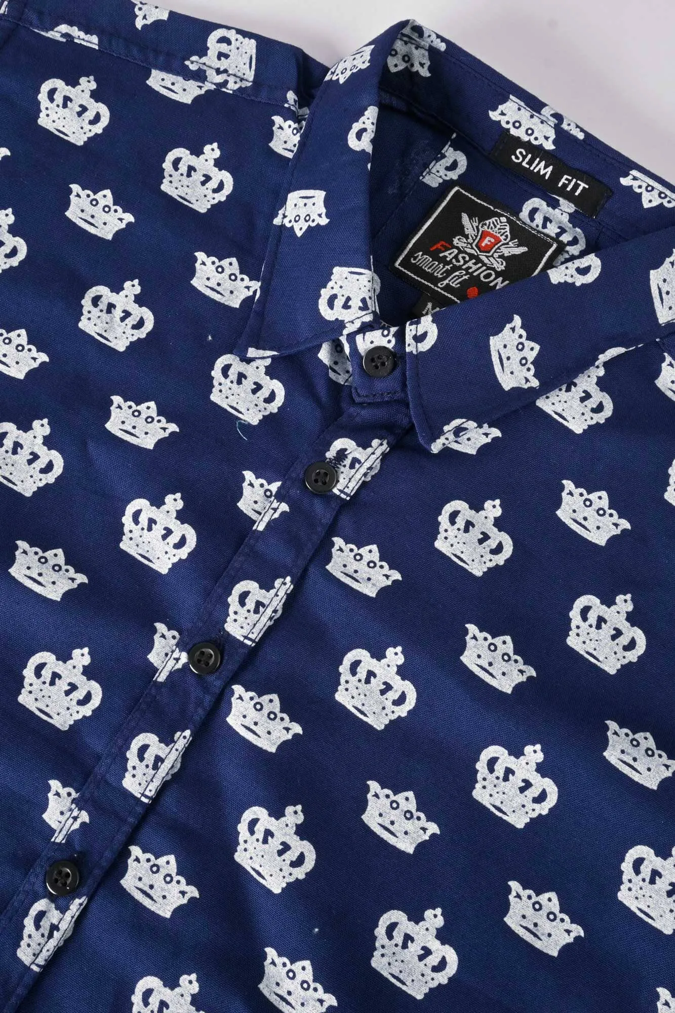 Fashion Men's Crown Printed Short Sleeve Slim Fit Casual Shirt