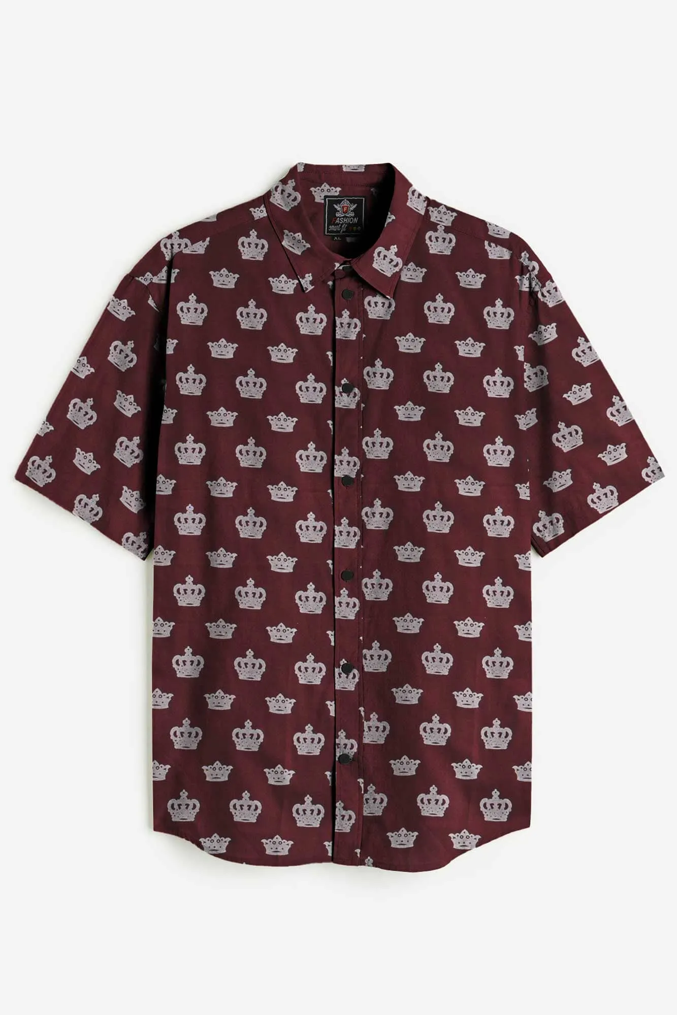 Fashion Men's Crown Printed Short Sleeve Slim Fit Casual Shirt