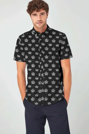 Fashion Men's Crown Printed Short Sleeve Slim Fit Casual Shirt
