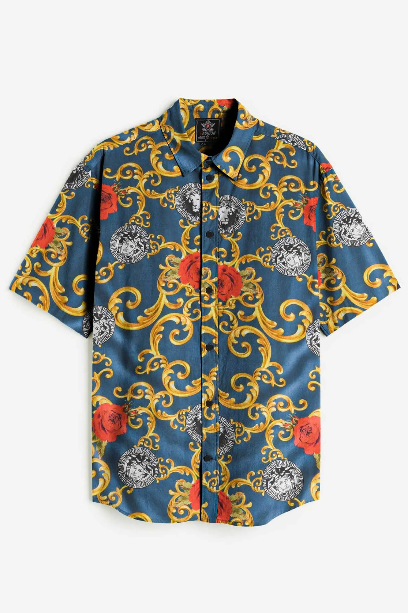 Fashion Men's Tiger & Queen Printed Short Sleeve Slim Fit Casual Shirt