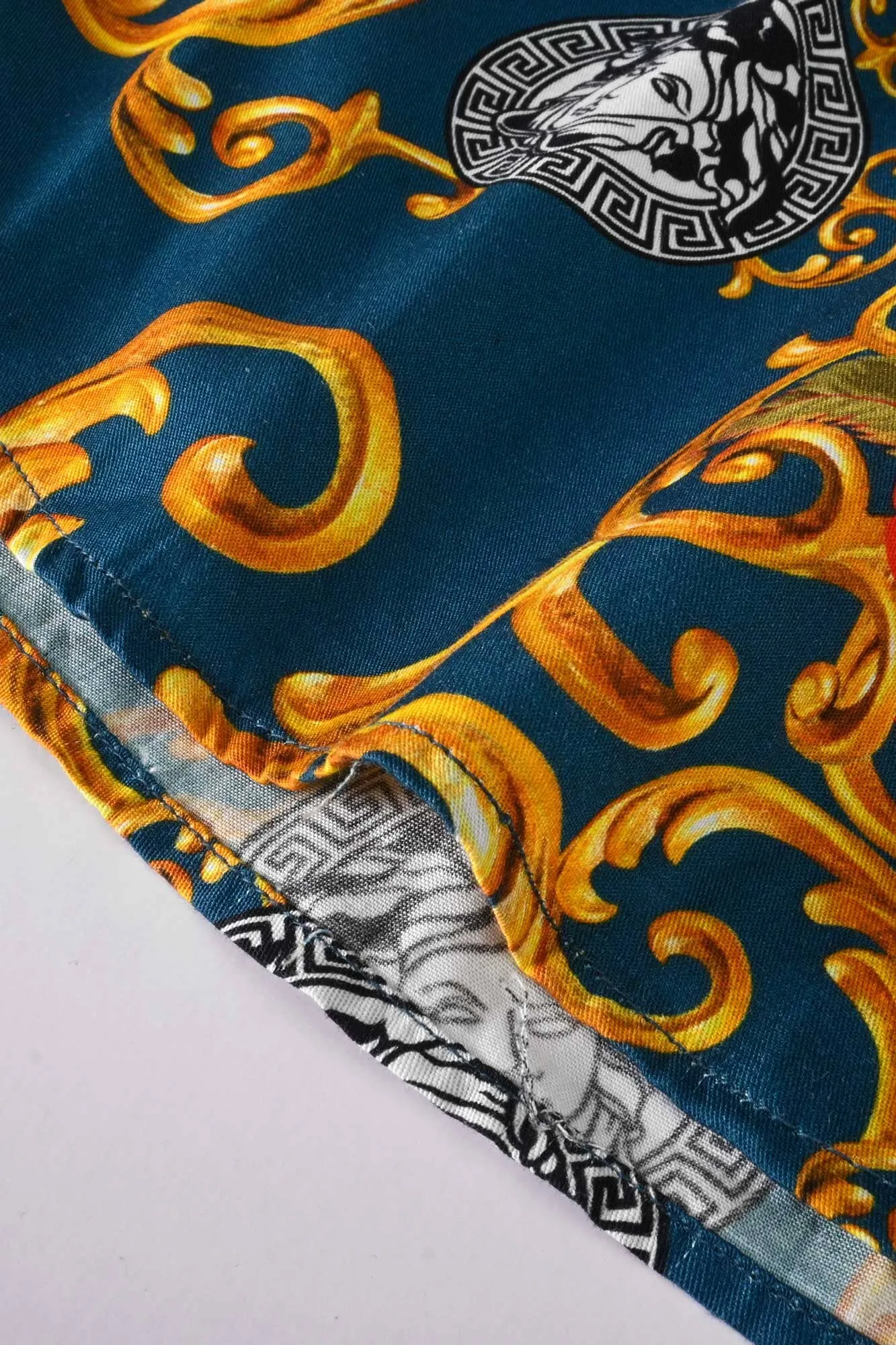 Fashion Men's Tiger & Queen Printed Short Sleeve Slim Fit Casual Shirt