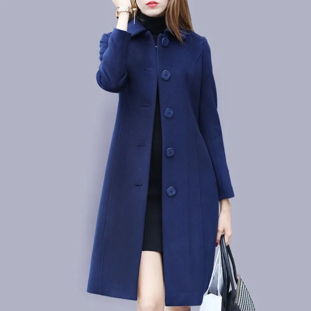 Fashion Mid Length Single Breasted Slim Wool Coat
