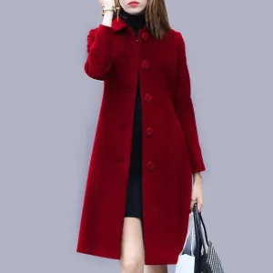 Fashion Mid Length Single Breasted Slim Wool Coat