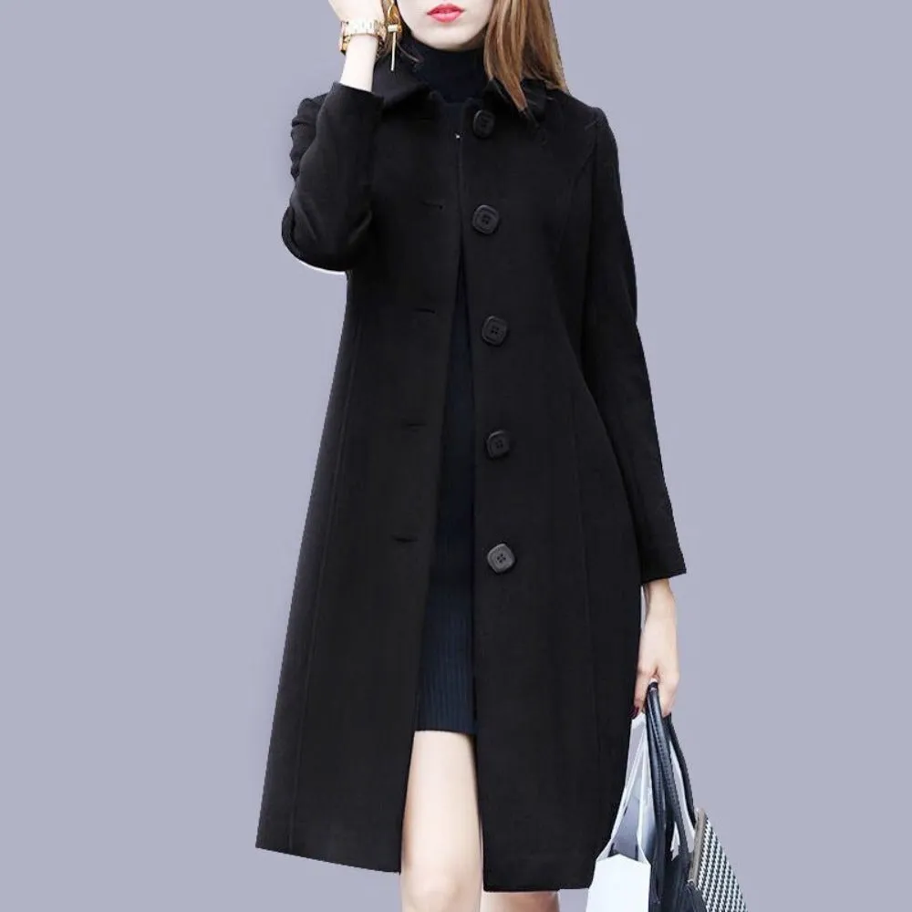 Fashion Mid Length Single Breasted Slim Wool Coat