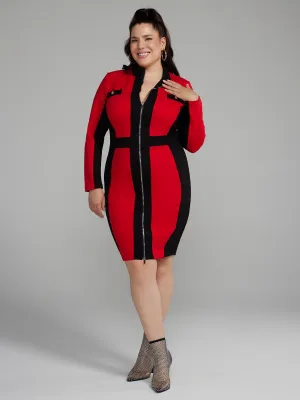 Fashion To Figure - Zipper Front Colorblock Ponte Knit Dress