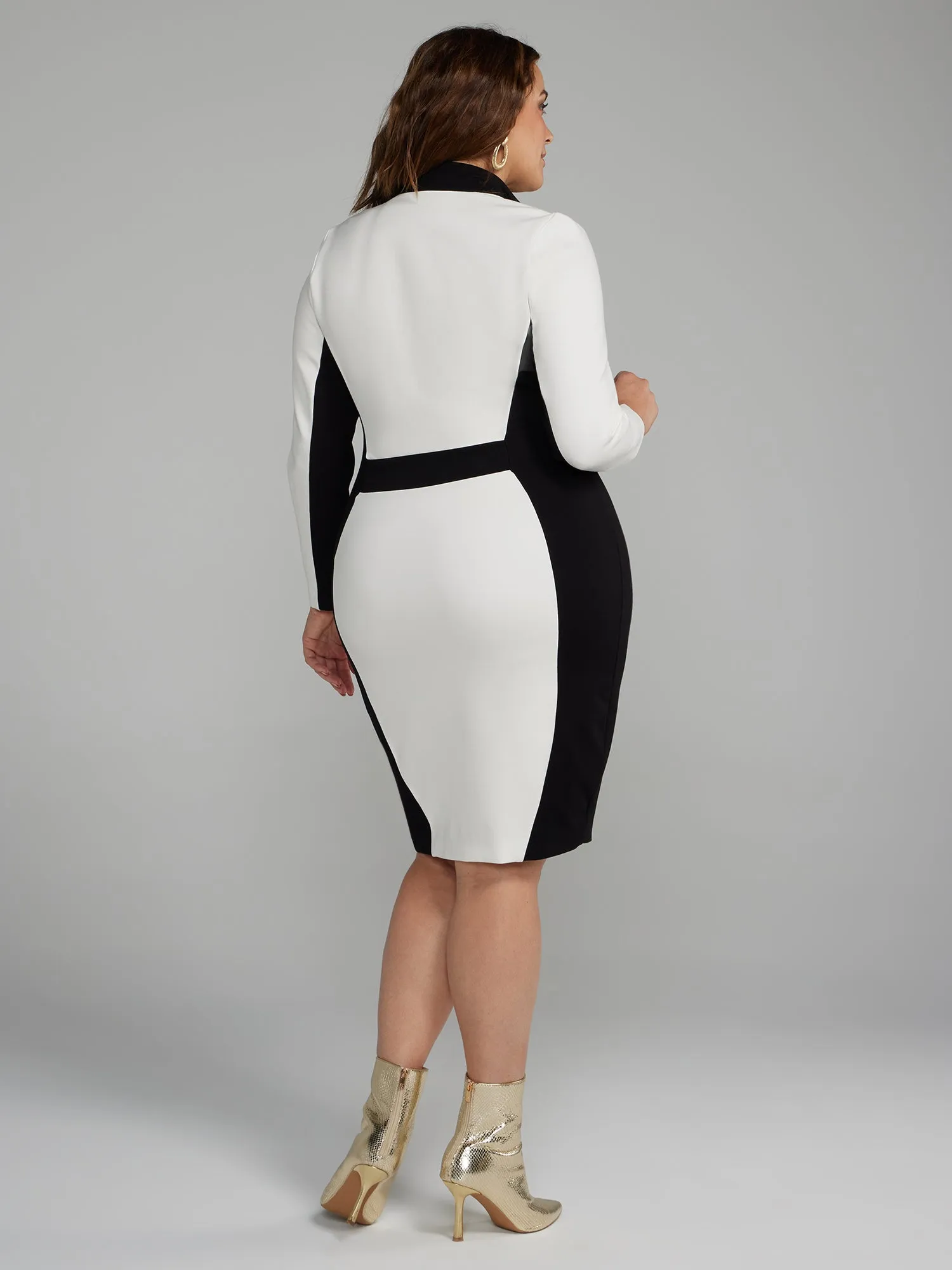 Fashion To Figure - Zipper Front Colorblock Ponte Knit Dress