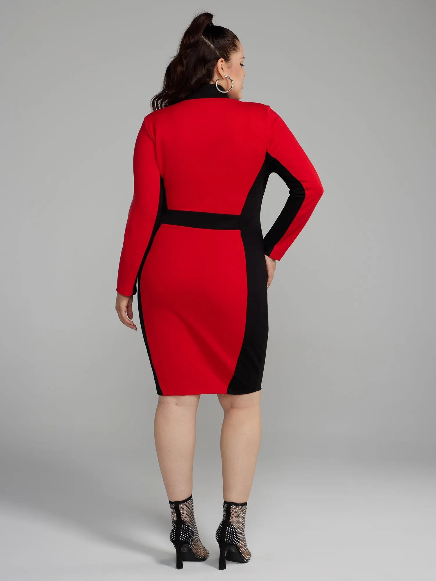 Fashion To Figure - Zipper Front Colorblock Ponte Knit Dress
