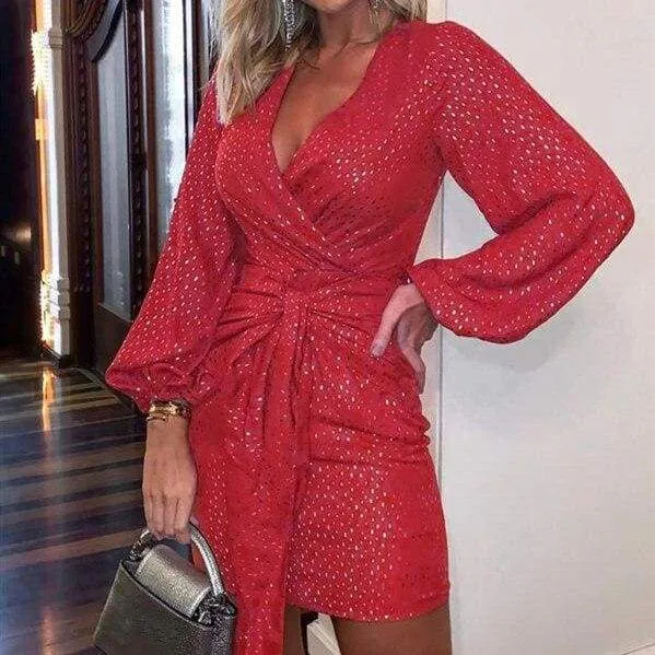 FashionSierra - Women Lady Sparkly Sequin Glitter Evening Dress Bodycon Cocktail Wrap V Neck Party Ball Gown Dress