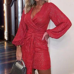 FashionSierra - Women Lady Sparkly Sequin Glitter Evening Dress Bodycon Cocktail Wrap V Neck Party Ball Gown Dress