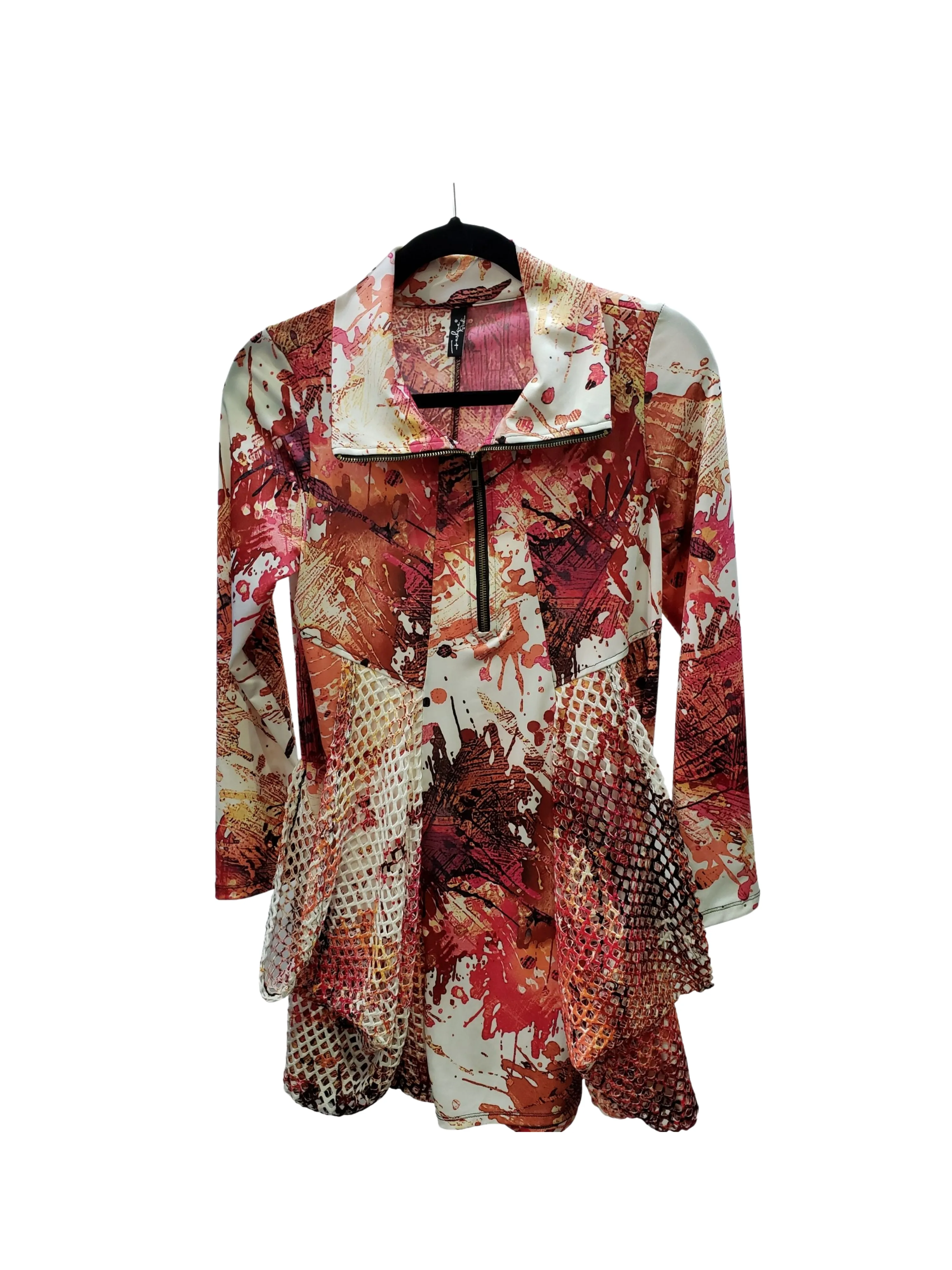 FASHQUE - Tunic Long Sleeves Kangaroo Pocket Zipper Front Tunic in PRINTS - T627 SALE