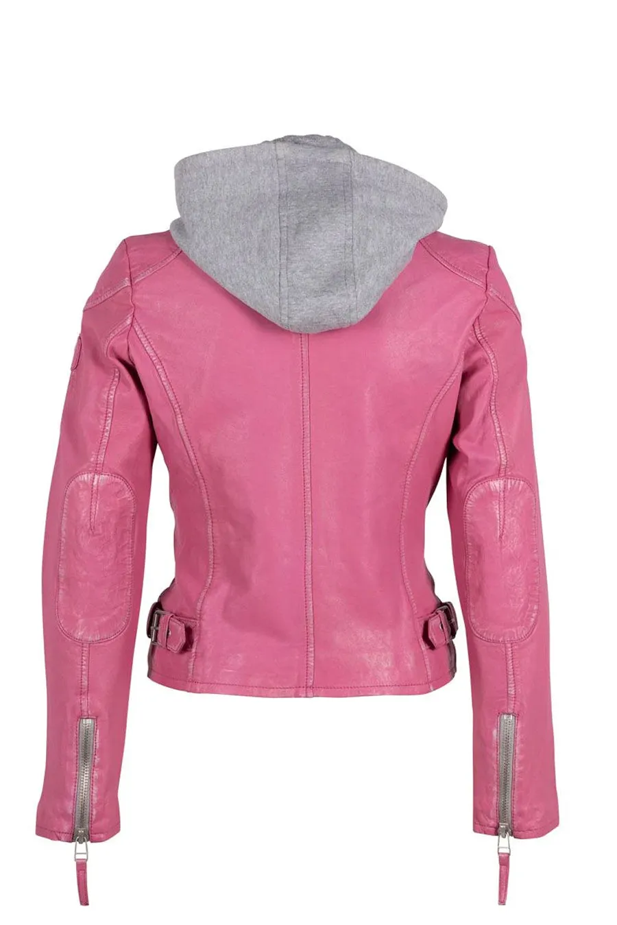 Finja Hooded Leather Jacket - Pink