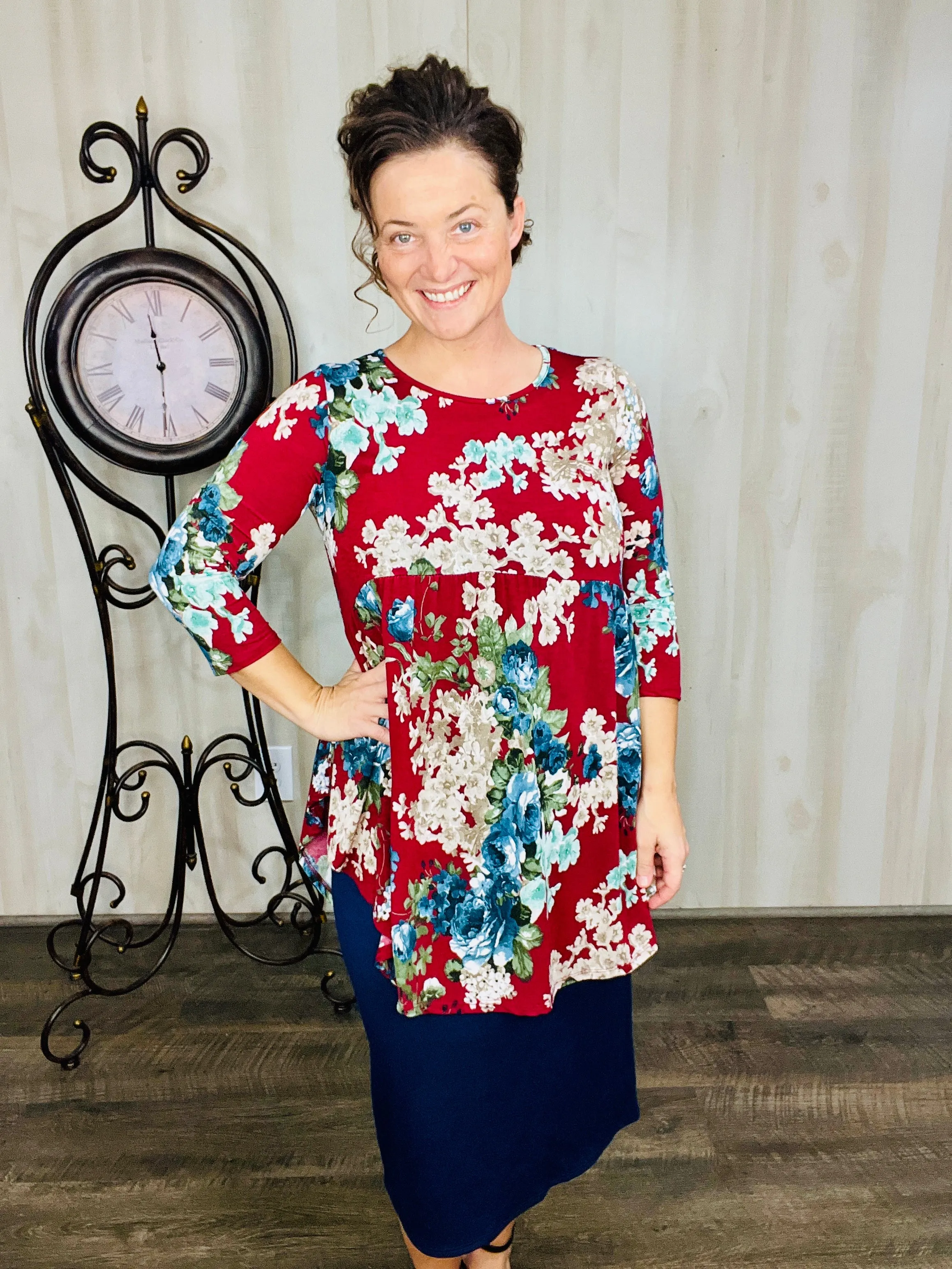 Floral Baby Doll Tunic- Burgundy