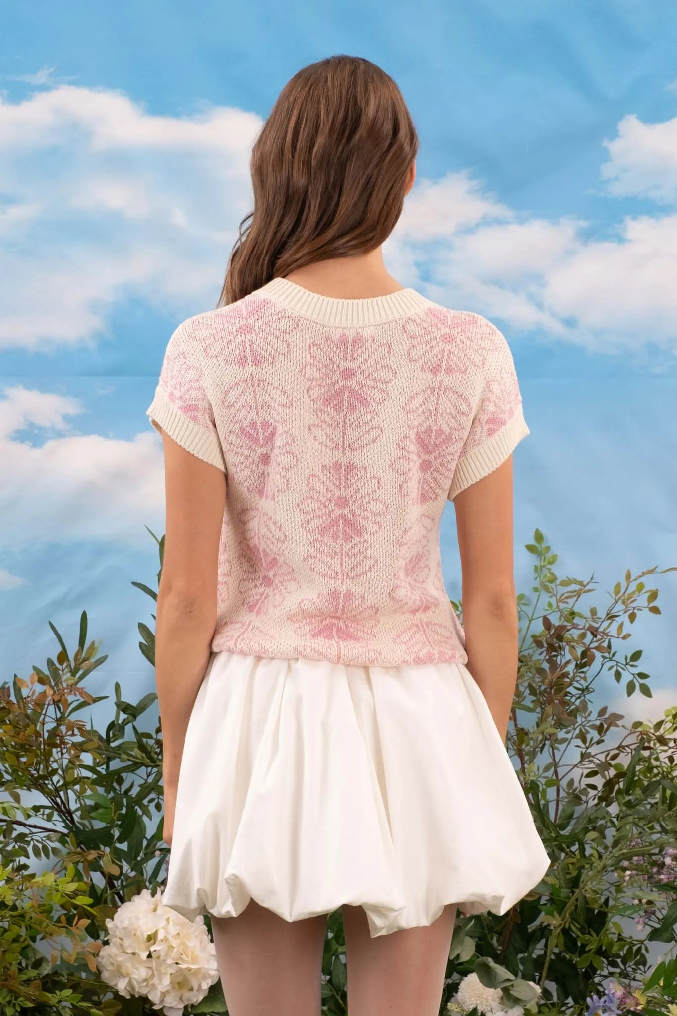 FLORAL CREW NECK SLEEVELESS KNIT PULLOVER