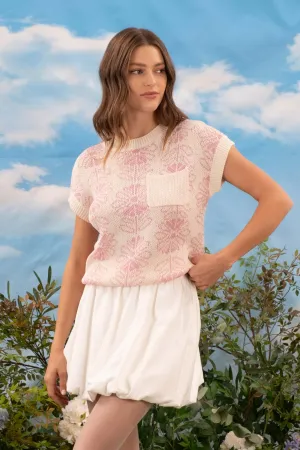 FLORAL CREW NECK SLEEVELESS KNIT PULLOVER