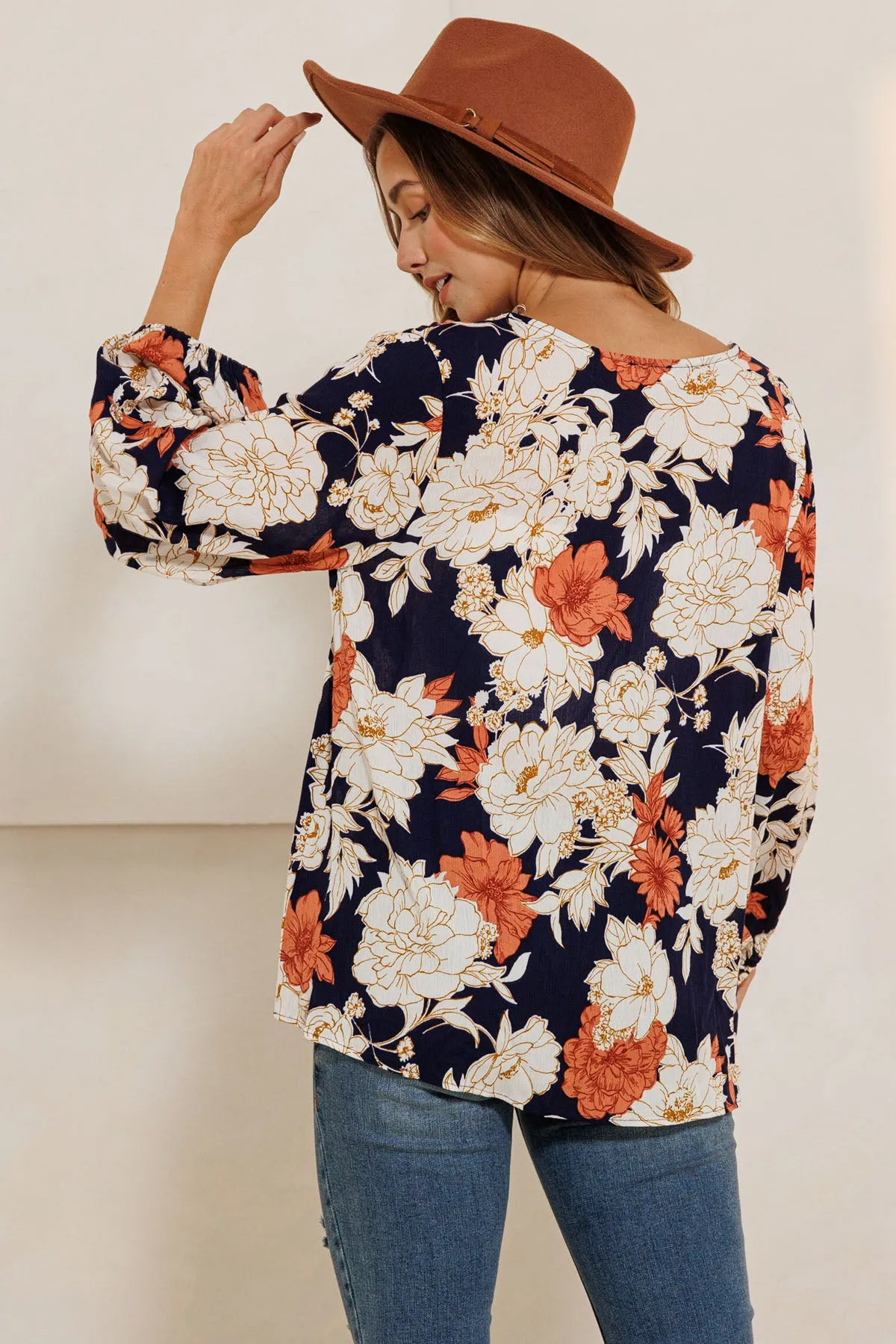 Floral Print V-Neck Long Sleeve Blouse