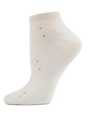 Floral Rhinestone Shortie Sheer See-Through Socks