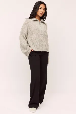 Florie Zip Knit - Lt Grey Melange