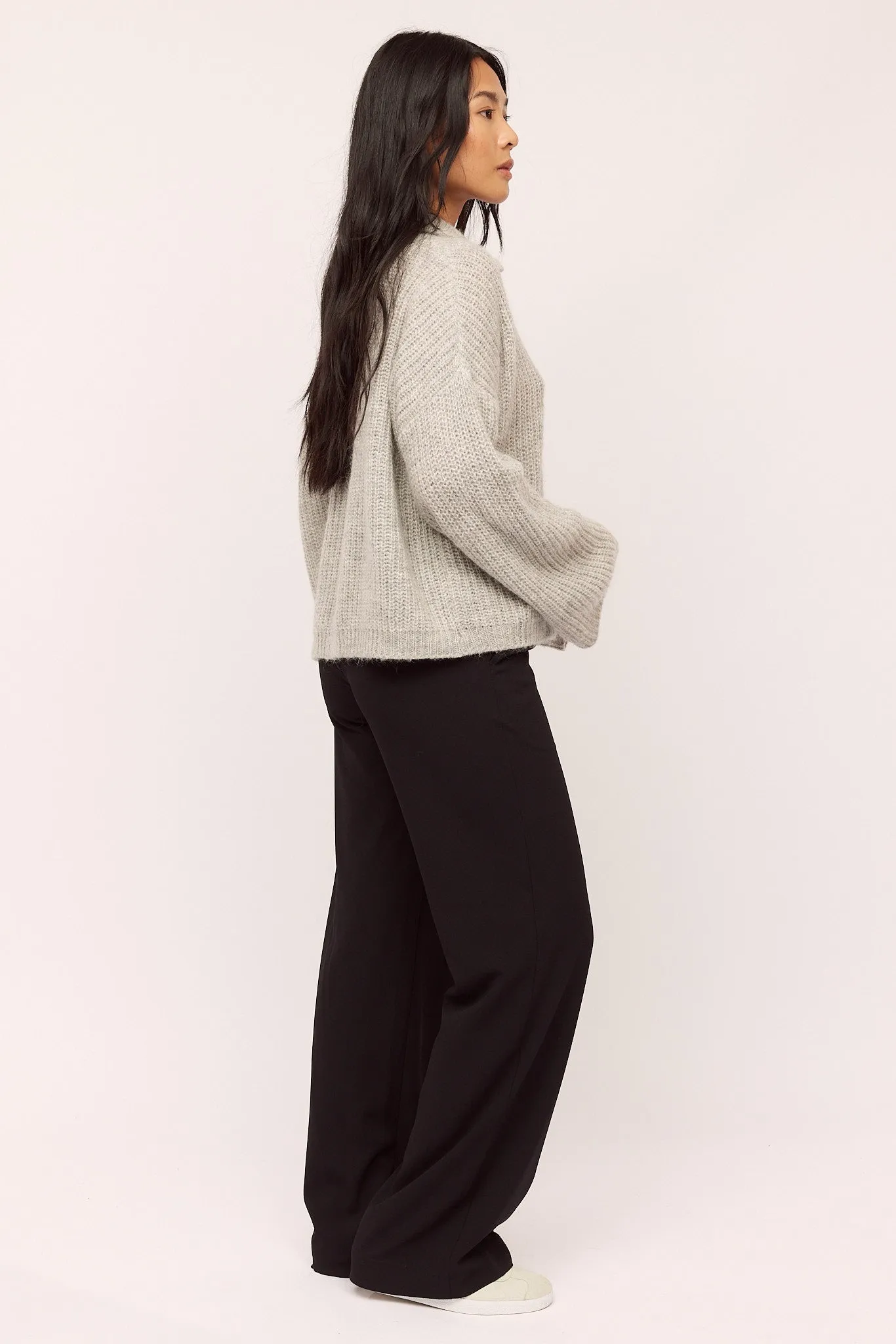 Florie Zip Knit - Lt Grey Melange
