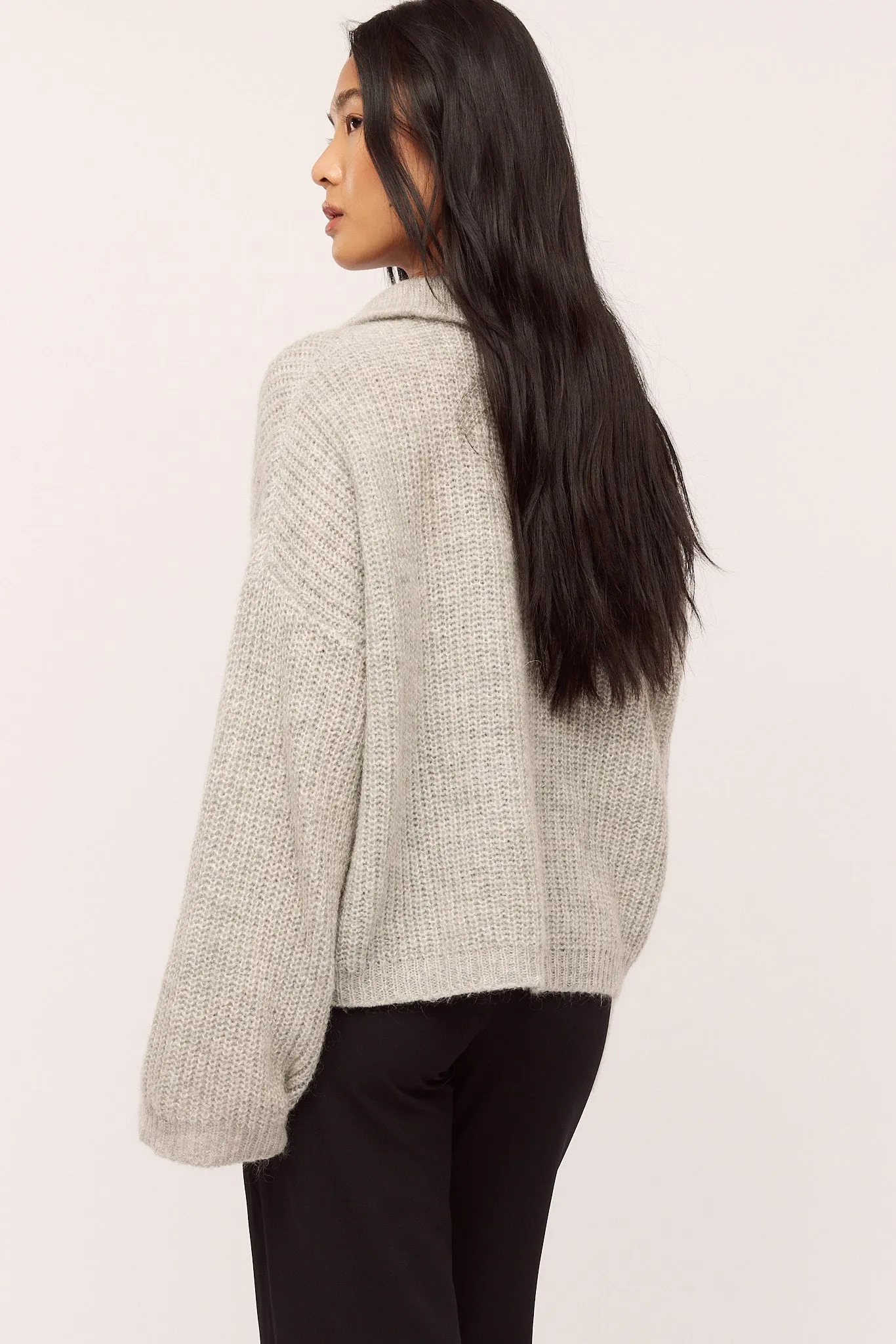 Florie Zip Knit - Lt Grey Melange