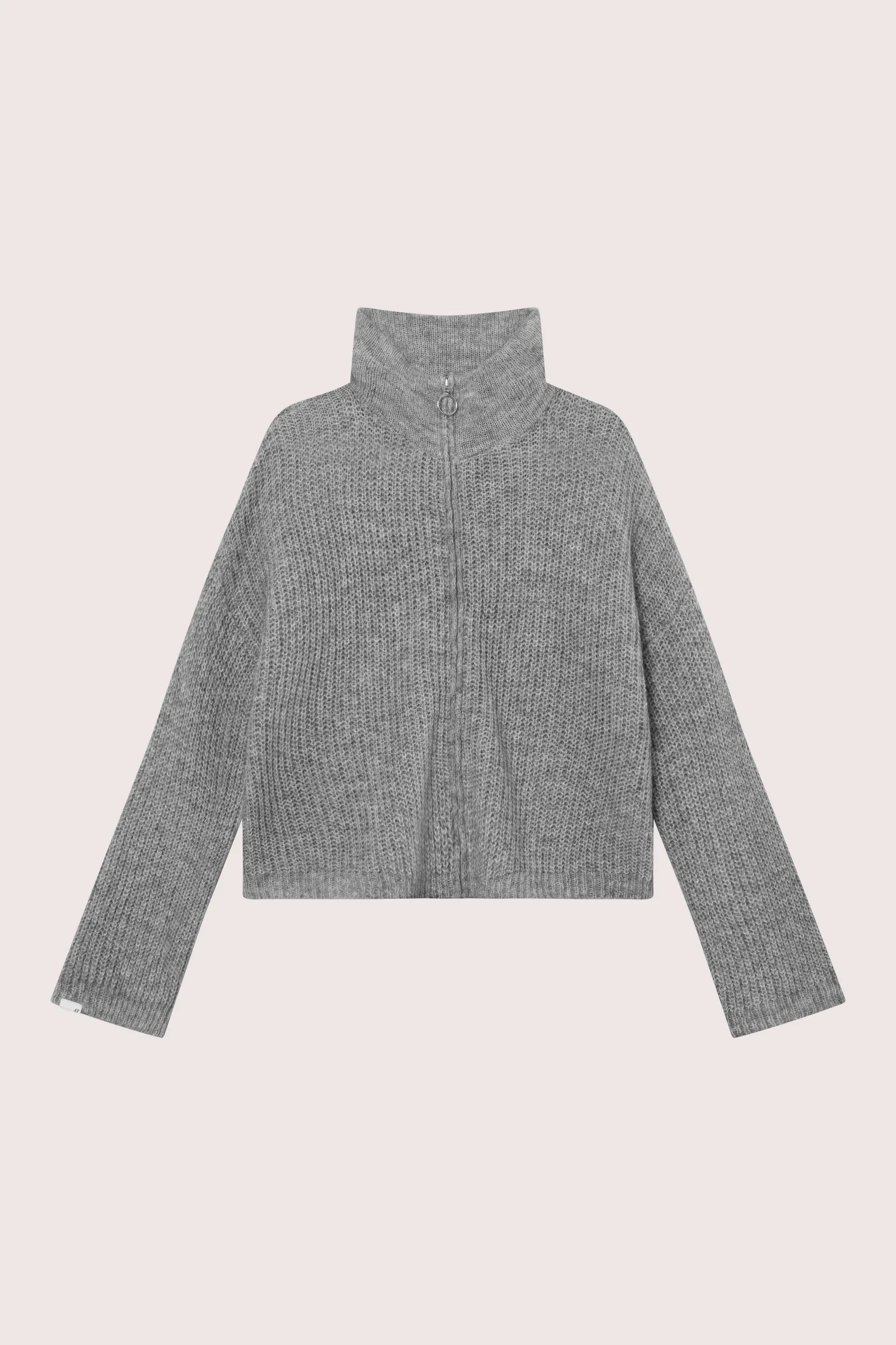 Florie Zip Knit - Lt Grey Melange