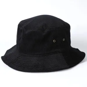 Foldable Vintage Corduroy Bucket Hat - Black