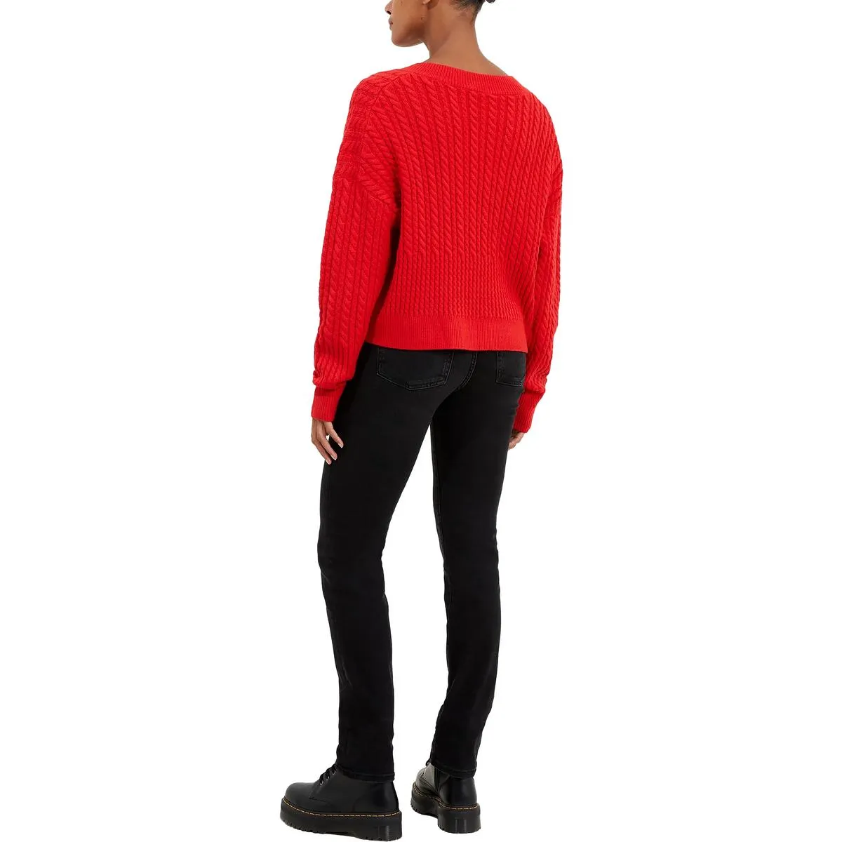 French Connection Womens Cable Knit V-Neck Pullover Sweater