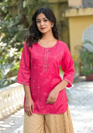 Fuchsia Solid Shantoon Tunic With Sequins & Zari Work