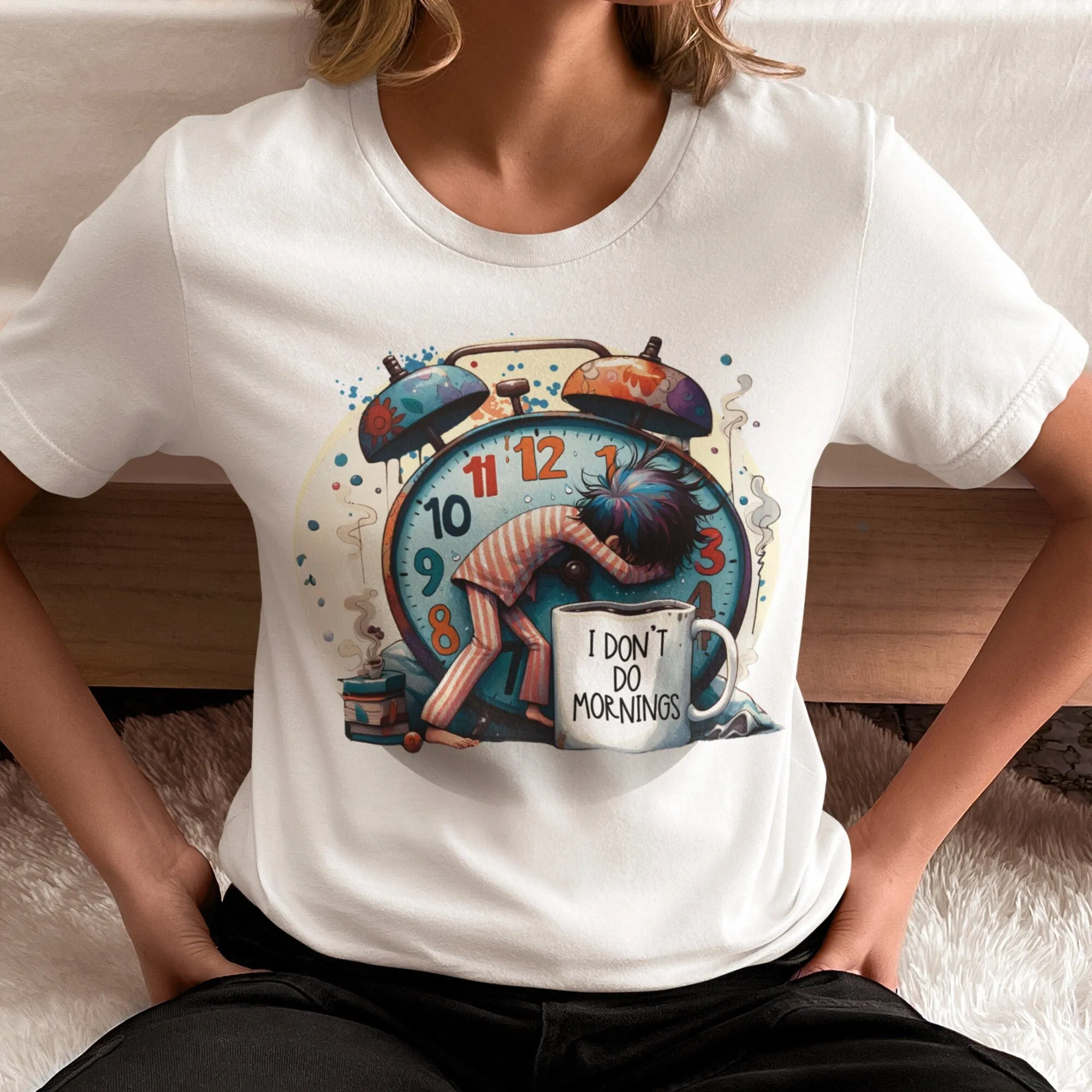 Funny Alarm Clock Sweatshirt, I Don't Do Mornings, Sleepyhead Graphic Tee, Unique Illustration, Comfy Casual Wear, Unisex Gift Idea