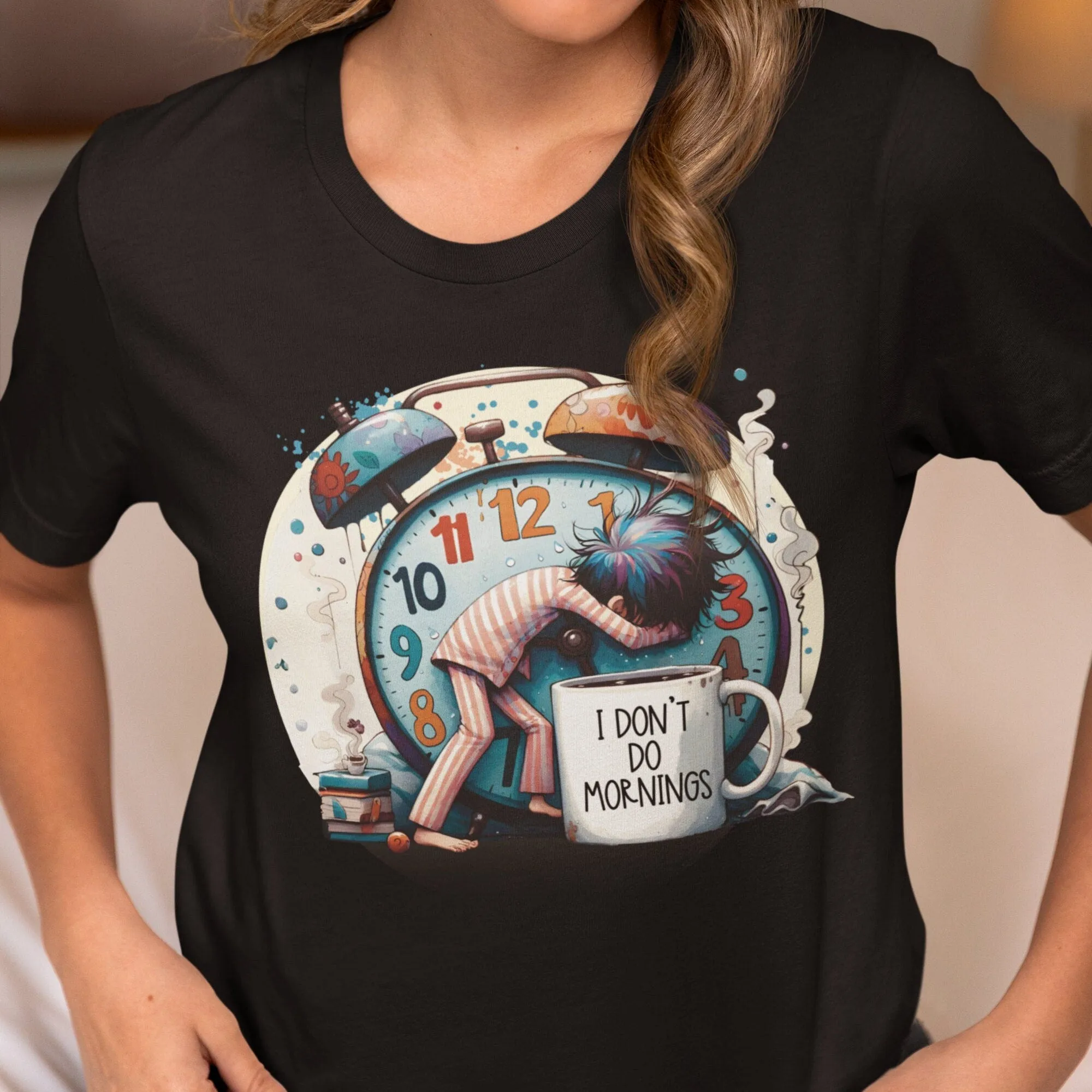 Funny Alarm Clock Sweatshirt, I Don't Do Mornings, Sleepyhead Graphic Tee, Unique Illustration, Comfy Casual Wear, Unisex Gift Idea