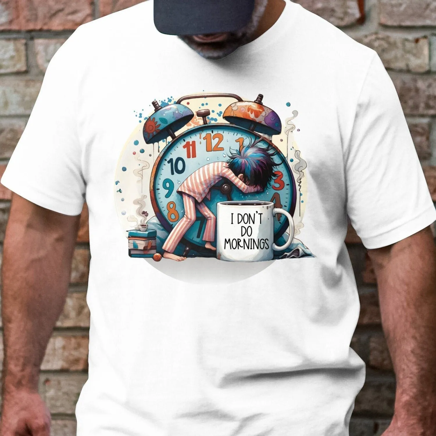 Funny Alarm Clock Sweatshirt, I Don't Do Mornings, Sleepyhead Graphic Tee, Unique Illustration, Comfy Casual Wear, Unisex Gift Idea